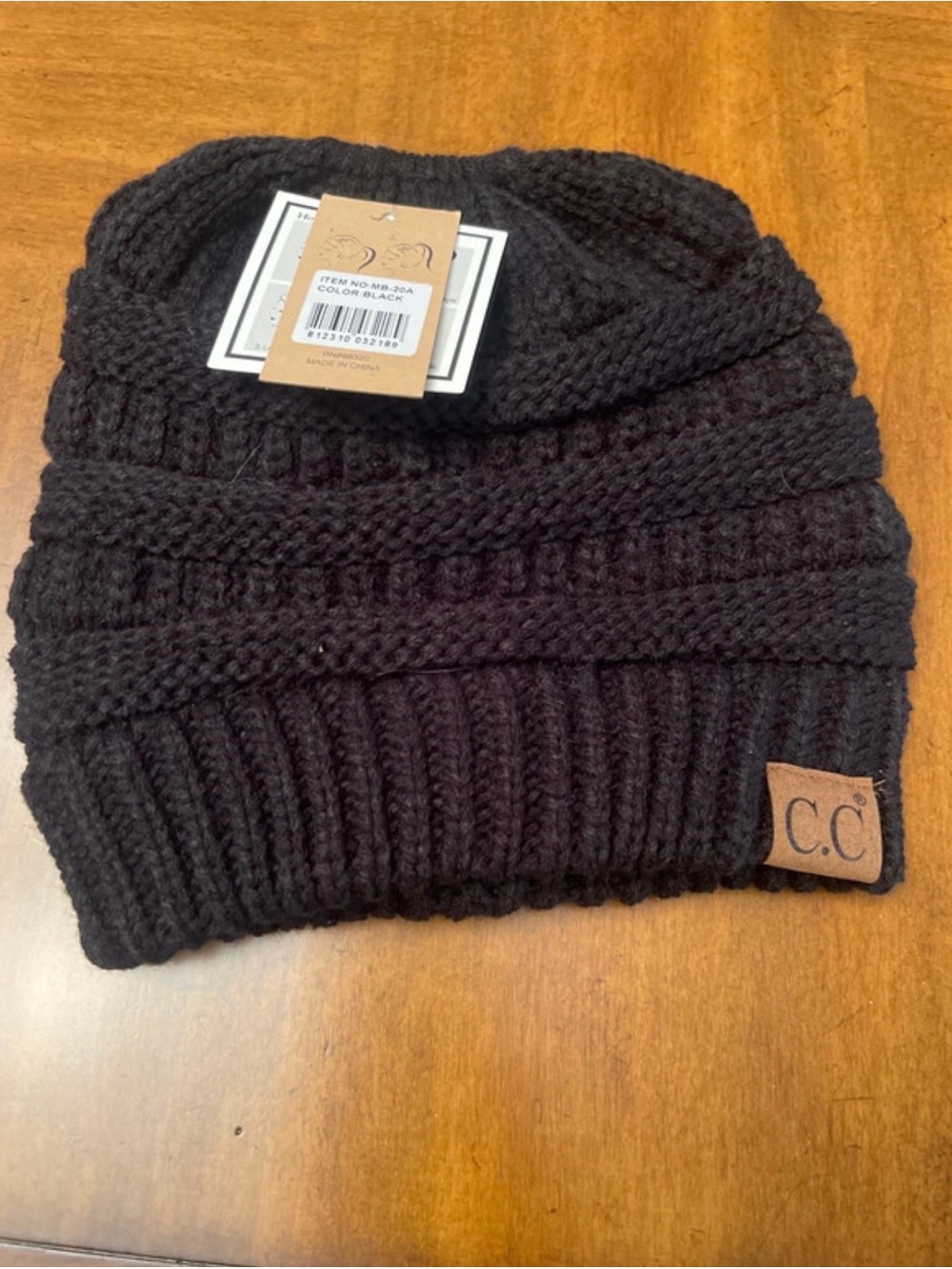 C.C Women’s Black Ribbed Knit Beanie with Logo Patch
